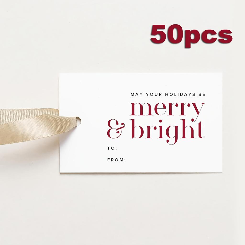 50-Pack Glossy Finish Rectangular Holiday Gift Tags, for Easy Hanging, Perfect for Christmas Presents, Events & Celebrations