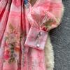 Vintage Women Single Breasted Gorgeous Flower Print Shirt Dress New Autumn Notched Collar Linen Boho Holiday A Linen Mini Dress