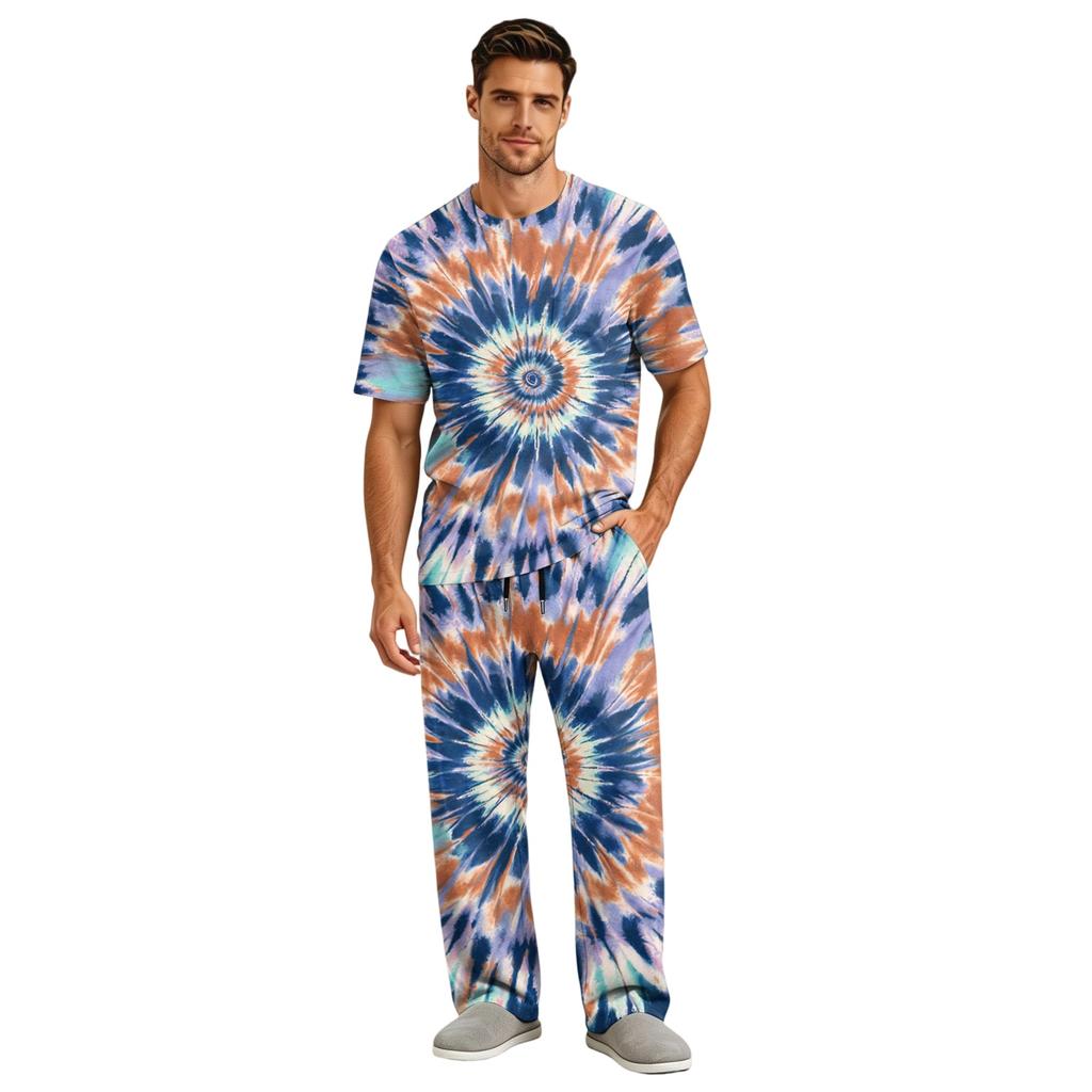 Men's Short Sleeve Pajama Set with Button Fly and Elastic Drawstring Waist for Comfortable