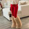 Botas de Inverno de Luxo em Pele Sintética até ao Joelho para Mulheres, Tubo Alto de Lã, Botas de Neve de Pelo, Sapatos de Plataforma Fofos em Pele Sintética Mongol