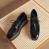HZB‑761‑8 2026 New Women Patent Leather Lace‑Up Wedge Platform Pumps, British Style Soft‑Sole Versatile Thick‑Sole Casual Leather Shoes