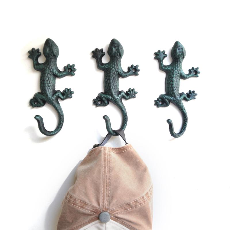 Cast Iron Gecko Wall Hook Rustic Farmhouse Rust Proof Heavy Duty Wall Hanger for Mug Pot Holder Kitchen Storage