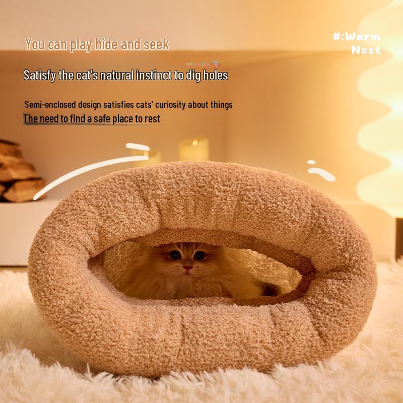 2024 Autumn/Winter Cozy Cat Bed: Enclosed Sleeping Bag for Kittens & Small Dogs with Sense of Security