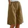 Women's High Waist Elastic Waistband Linen Bermuda Shorts Casual Loose Wide Leg Shorts With Side Pockets For Summer
