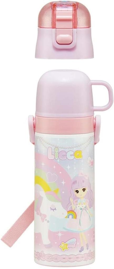 Skater Children's Water Bottle, 2-Way, 470ml (Direct Drinking) or 430ml (Cup Drinking), Licca-chan, 23 Years Old, Stainless Steel, Insulated,