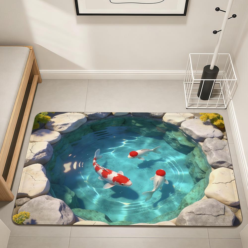 Modern Creative Carp Pond Abstract Home Bedside Rug Kitchen Bath Floor Mat Hallway Balcony Carpet Entrance Doormat Hogar Decor