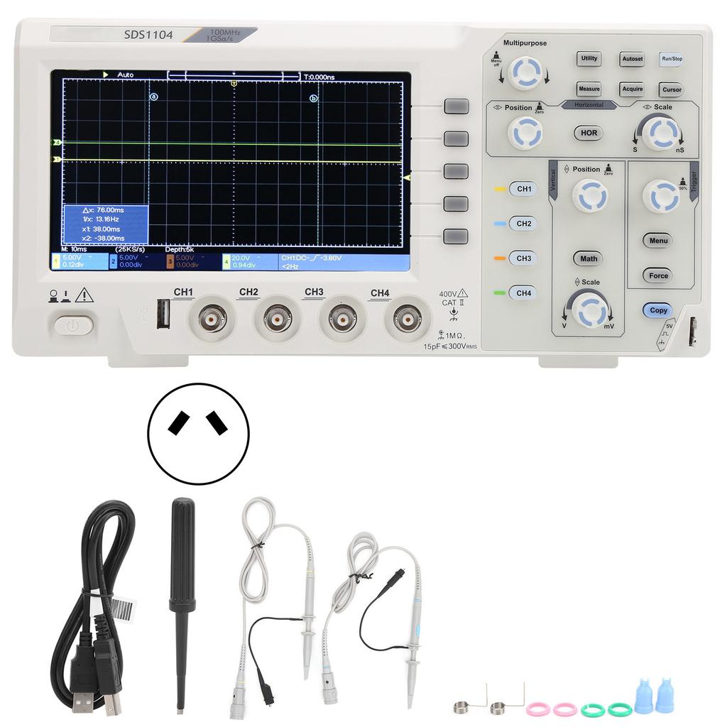 SDS1104 4 Channel Oscilloscope with 7in LCD Display 100MHZ Bandwidth 1GS S Sampling RateAU 110‑220V