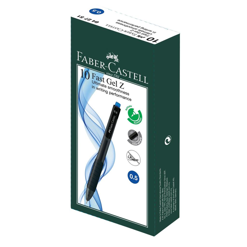 Fast Gel Z Gel Ink Ballpoint Pack of 27111022 Faber-Castell Pens, 0.5mm, Blue, 10,