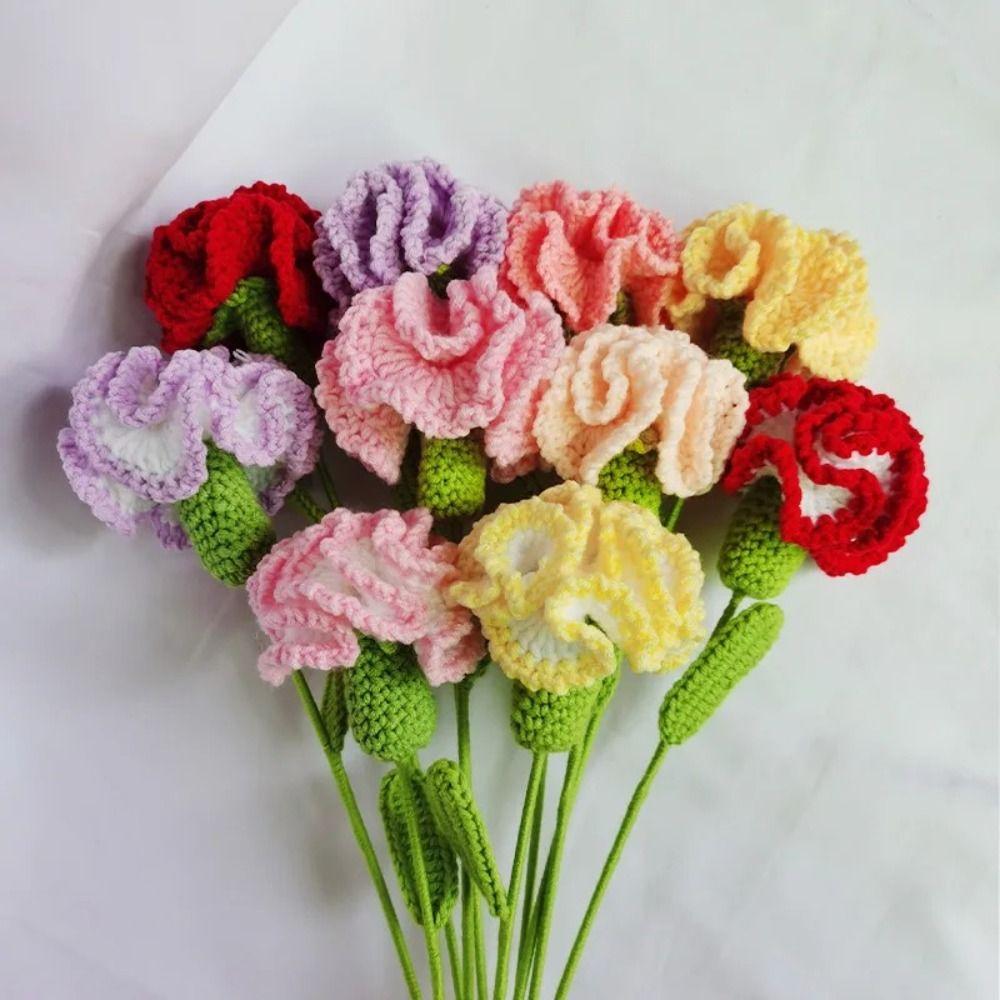 Creative Wool Carnation Bouquet Hand Crocheted Colorful Crocheted Flower Wool Woven Flower Girlfriends