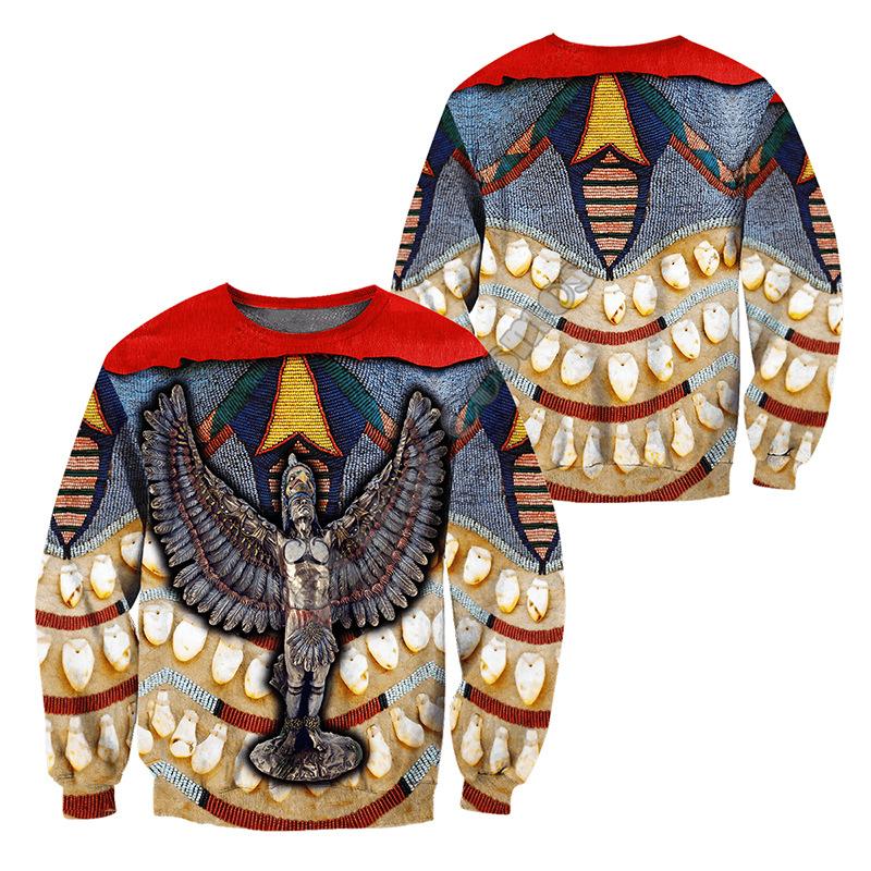 Men's Round Neck Sweatshirt with Style 3D Digital Tattoo Printed Long-sleeved Top