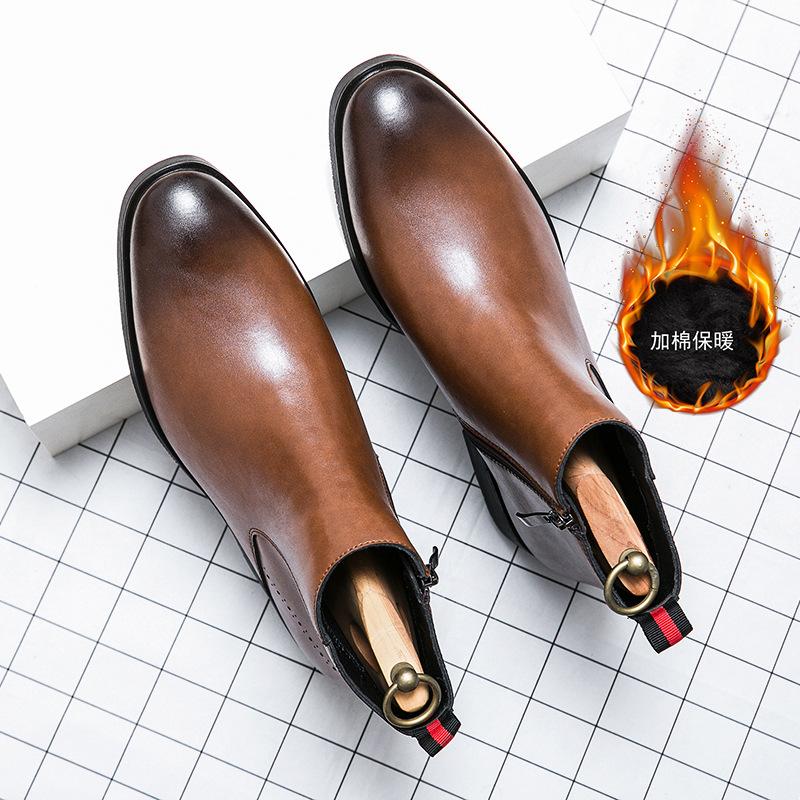 Britische Vintage Chelsea Boots Herrenschuhe Kurze Stiefel Fleece Lederstiefel Martin Stiefel Übergröße Stiefel Herren