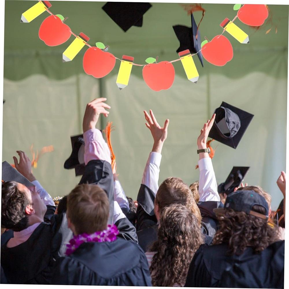    2 Sets Back-to-School Banner Party Flags – Colorful Pencil & Apple Hanging Decorations For Classroom, School Celebrations, Bulletin Boards         