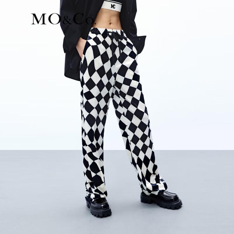 MO&Co. Chessboard Grid Velvet Drawstring High-Waist Casual Pants
