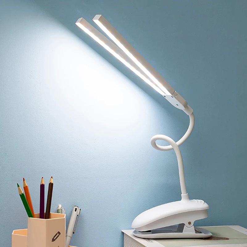 LED Reading Lamp Double-headed with Clip Touch  Dimmable Light Eye Protection for Bedroom Dormitory Study Office LEDTable Light