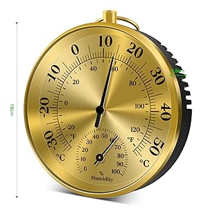 

4 Inch Wall Thermometer Hygrometer, Analog Temperature Humidity Monitor Gauge for Indoor Home, Garden, Greenhouse, Warehouse золотой