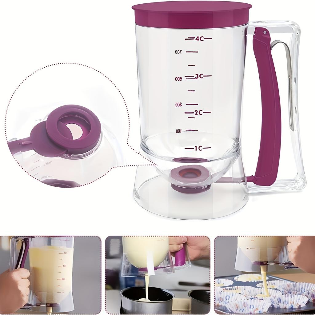 Non-Electric Precision Pancake & Cake Batter Dispenser - Handheld Baking Tool with Measurement Marker for No-Mess Pouring and Portion Control