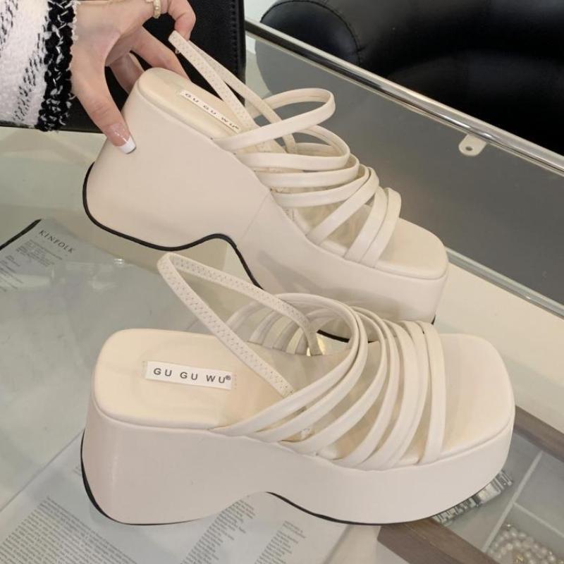 Comfortable Narrow Band Platform Women Sandals Summer Ankle Strap High Heeled Slippers New Fashion Non-slip Beach Casual Shoes