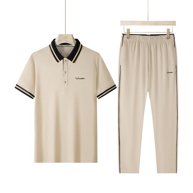 Women's Summer Lapel Casual Sports Suit - Plus Size, Short Sleeve, Slimming Two-Piece with Long Pants.