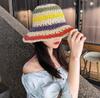 Summer new seaside photo big brim fisherman hat colorful dopamine foldable woven sunshade straw hat women