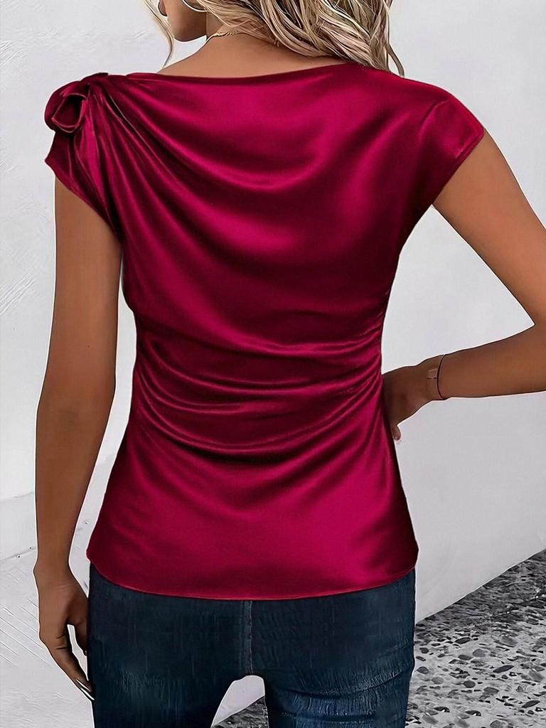 2026 European & American Women's Solid Color Satin One-Shoulder Sleeveless Commuting Top