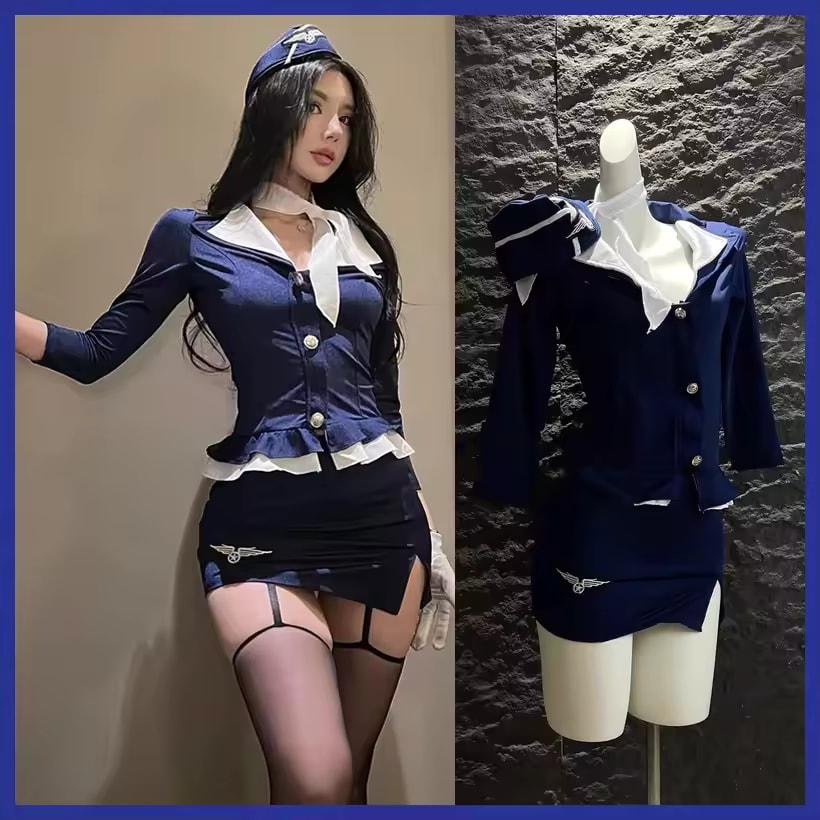 Stewardess Cosplay Damen Sexy Stewardess Sekretärin Reine Begierde Uniform Anzug Halloween Kostüm Kostüm für Rollenspielparty