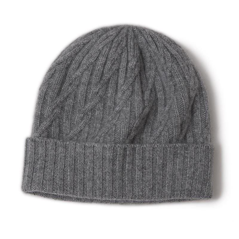 Women's Pure Cashmere Cable Knit Beanie - Warm, Windproof with Ear Protection for Autumn/Winter