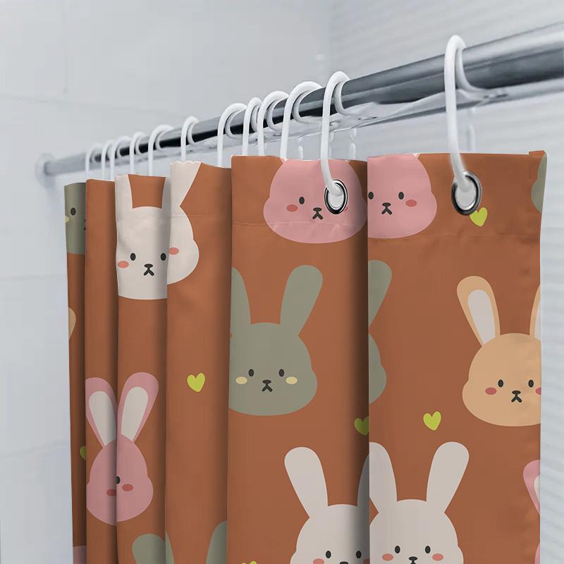 Animal Print Shower Curtains Cute Bunny Rabbit Design 180Gsm Polyester Fabric Waterproof Home Decor Item For Bathrooms Orange Co