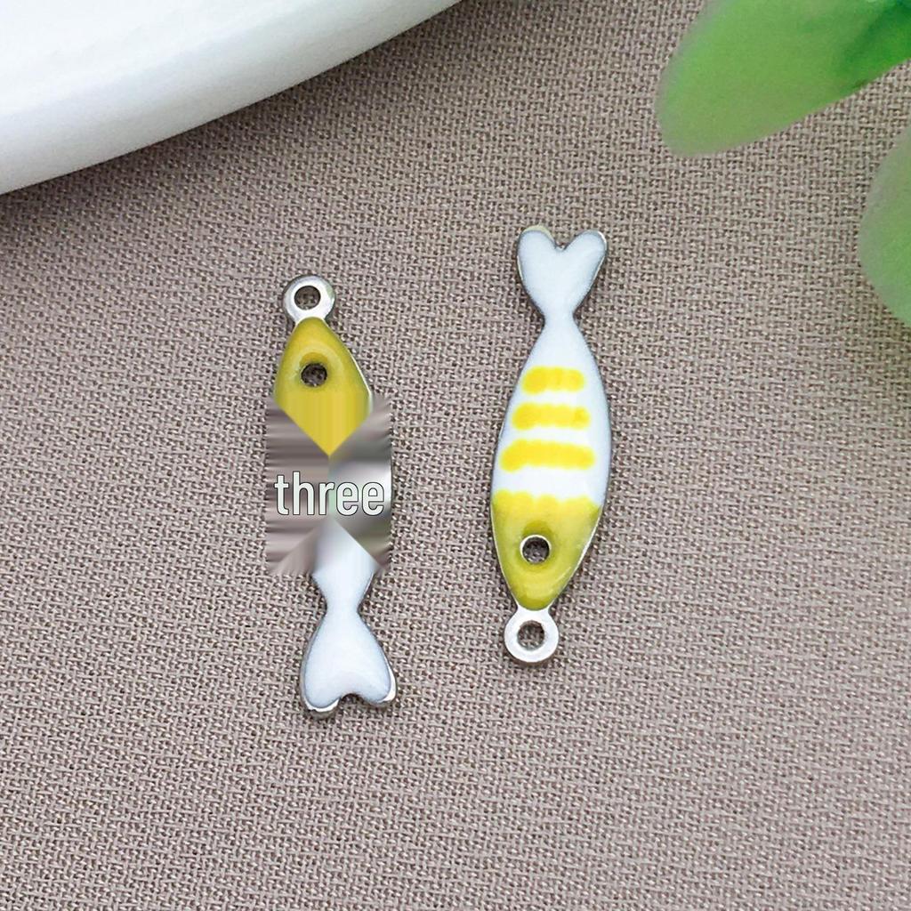 Stainless Steel Double-Sided Enamel Striped Fish Pendant for DIY Jewelry