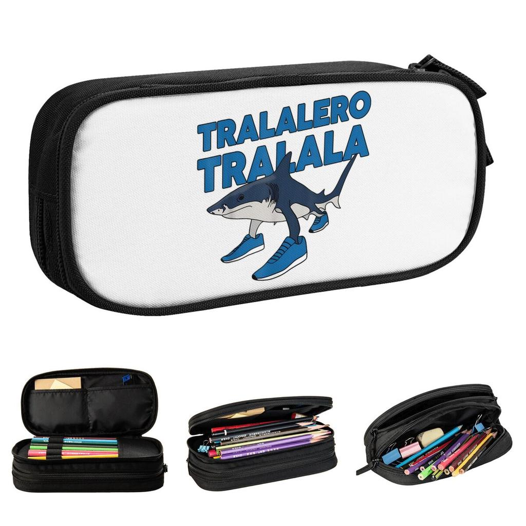 Tralalero Tralala Pencil Case Italian Brainrot Meme Pen Pencil Bags for Student Big Capacity Office Zipper Pencilcases