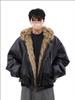 Men's Double-Sided Hooded Shearling Cotton Jacket - American Style, Trendy Winter Leather Fur Coat