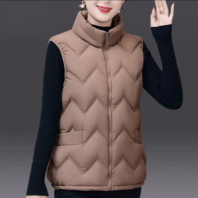 Down Cotton Vest Women's Short Autumn and Winter Western Style Cotton Waistcoat Plus Size Stand-up Collar Vest Mother's Jacket