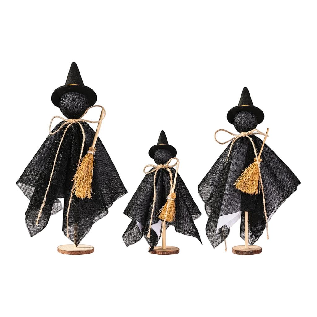 Halloween Interior Decorations - Set Of 3 Halloween Ghosts, Wooden Stand, Tabletop Decorations, Horror Halloween Decorations