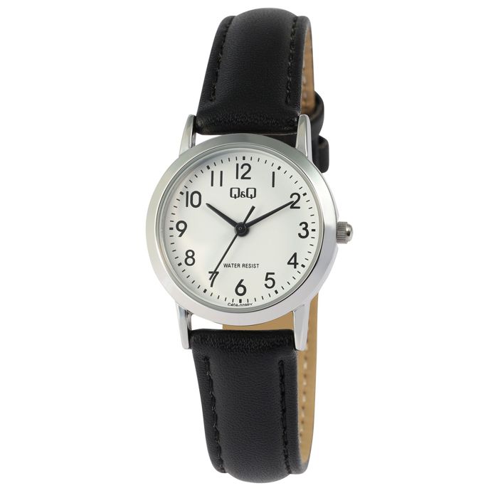 Montre Femme - Q&Q - Modèle Q&Q - Boîtier 26 mm - Cadran blanc - Bracelet simili cuir noir