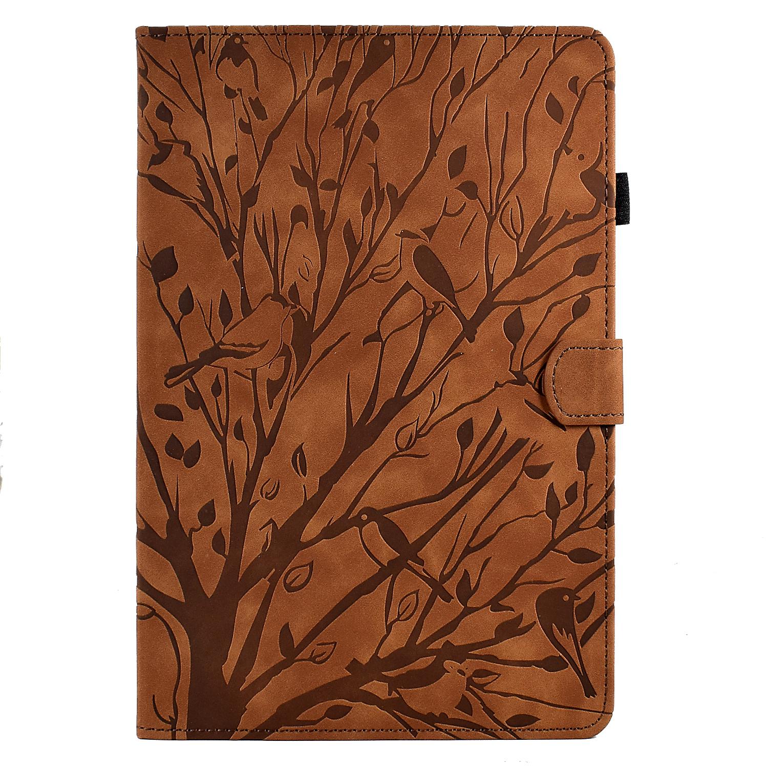 

For Samsung Galaxy Tab A8 10.5 (2021) X200 X205/(2022) Stand Tablet Case Leather Card Holder Imprinted Tree Cover Brown