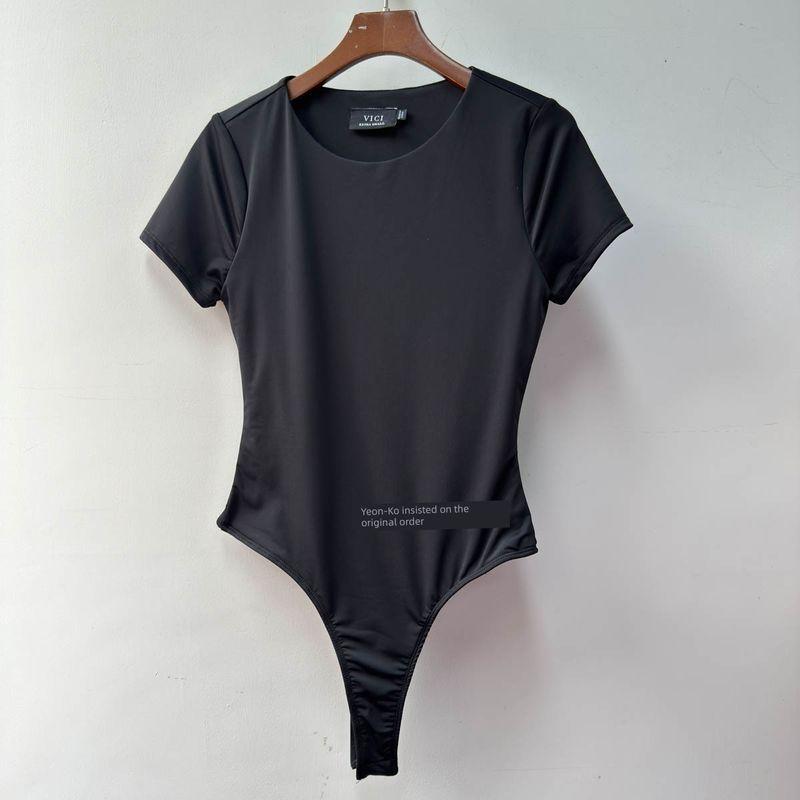 

Foreign Trade Order Vici round Neck Double-Layer Smooth Material Slim fit Slimming Sports Yoga Series All-Match Positioning Clothes T-shirt Black Positioning Clothes XL