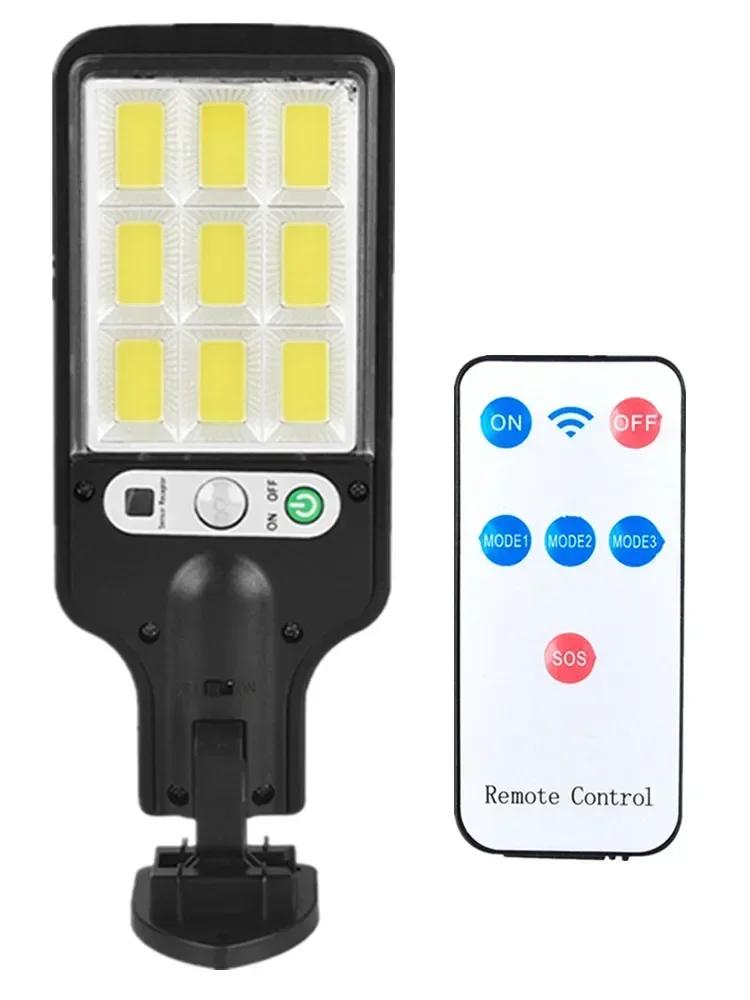 Dimmable Solar Remote Control LED Courtyard Wall Lamp 3 Light Modes Human Body Induction Garden Terrace Garage Door Street Lamp