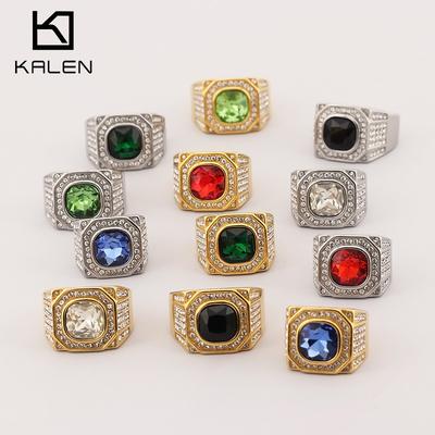 Anello Ottagonale Tridimensionale con Diamanti Hip-Hop Rock, Lussuoso Anello da Uomo Rotondo in Acciaio al Titanio con Zirconi