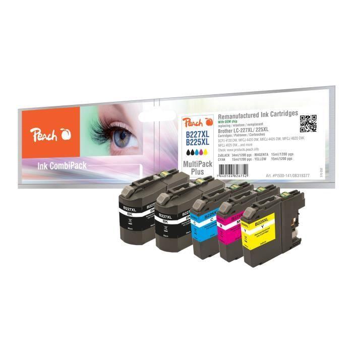 Cartouches d'encre Peach Multi Pack Plus pour Brother - Noir, Jaune, Cyan, Magenta - Pack de 5