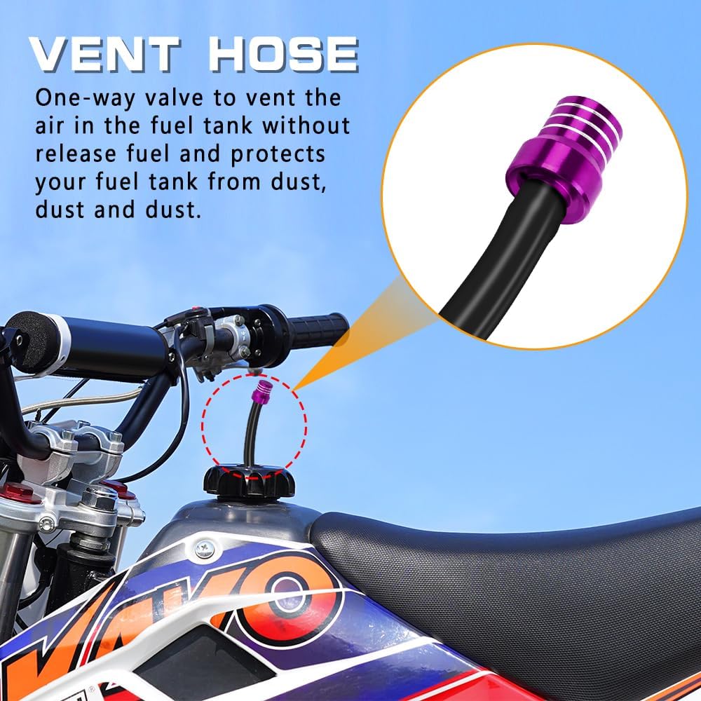 2PCS Breather Hose Gas Fuel Tank Cap, Gas Can Vent, CNC One Way Tank Valve Vent Tube with Aluminum Breather Valve, Fuel Cap Hose Tube for ATV CRF YZF