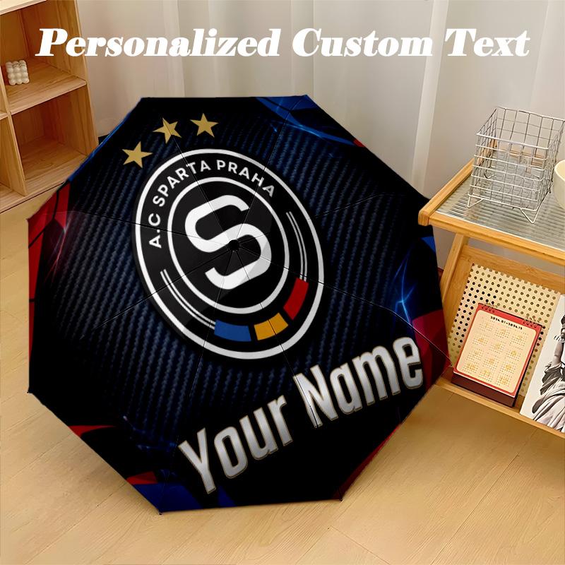 8 Rib Auto Folding Umbrella Sparta Prague Print Custom Name Text Portable Rain Gear