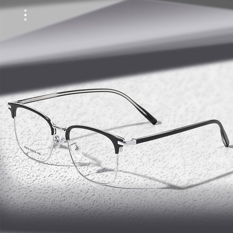 Brand Half-frame Glasses Frame Fashion Alloy Square Eyeglasses Classic Eyebrow Line Design Male Ultralight Business Spectacles