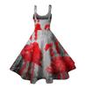 Women's Sleeveless Casual Dress with Halloween Print Round Neck Vintage Style Fit and Flare Midi Dress for Everyday Wear