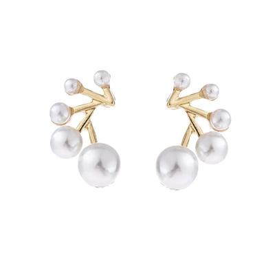 New Korean Fashion Pearl Beaded Decor Gold Plated Earring Studs for Women