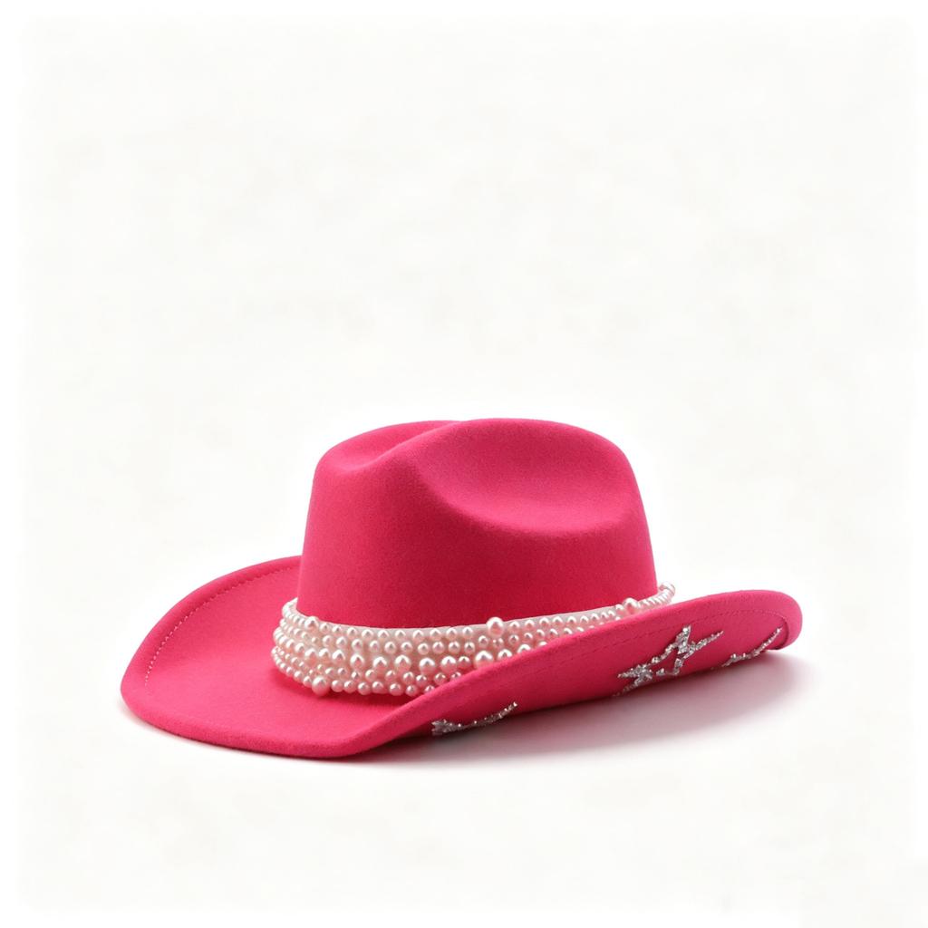 European and American Pearl Retro Woolen Top Hat Fashion Western Cowboy Hat Autumn and Winter British Jazz Hat