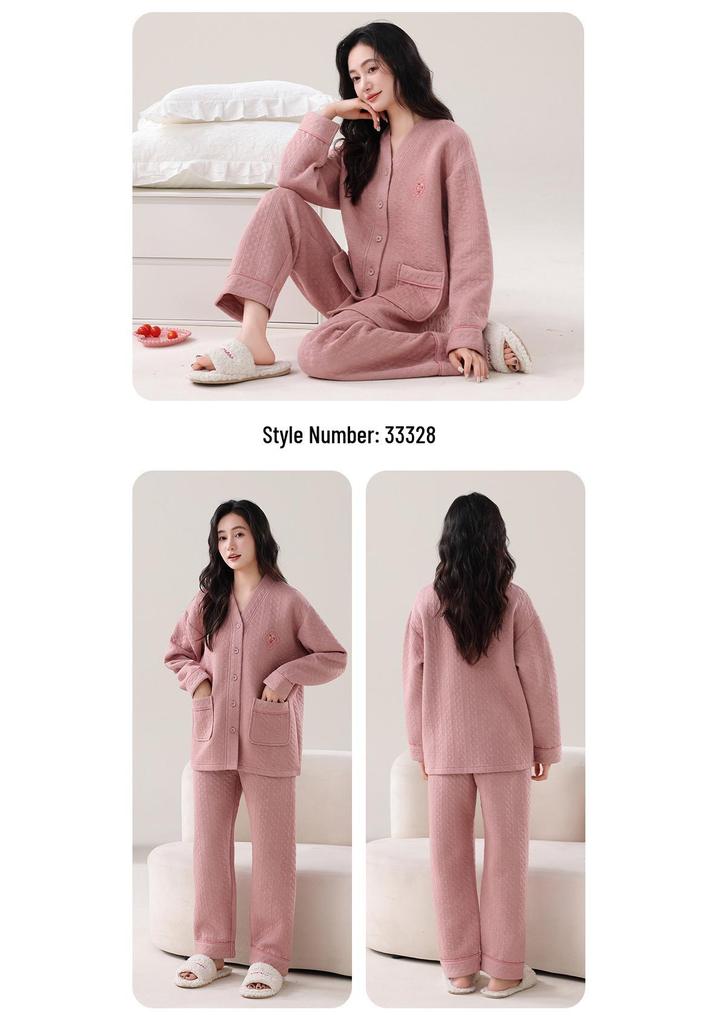 Women's Autumn/Winter 2025 Pure Cotton Kimono Pajamas - Thick, Warm, Layered.