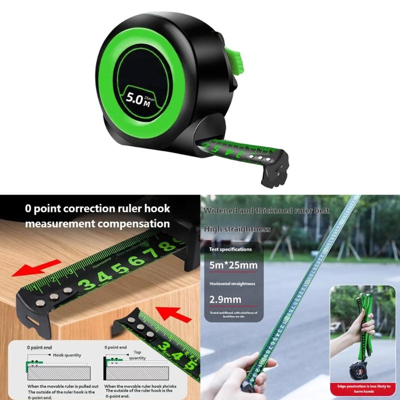 Ergonomic Handle 5M Fluorescent Measuring Tape with Portable Hook Suitable for Comfort Use in Professional&DIY Projects