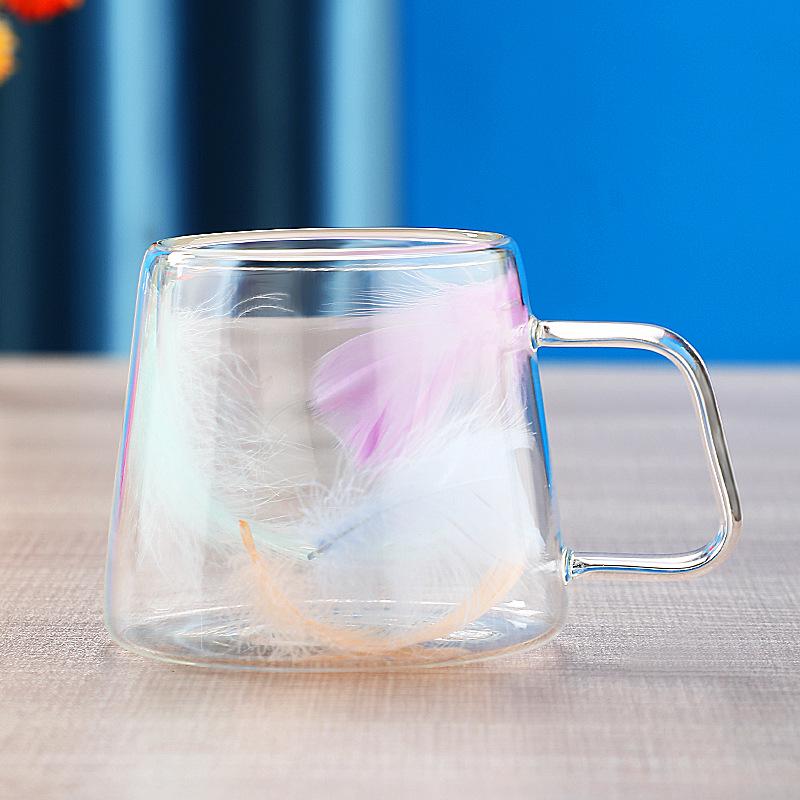 High Appearance Double Layer Petal Quicksand Glass Cup with Real Dried Flowers