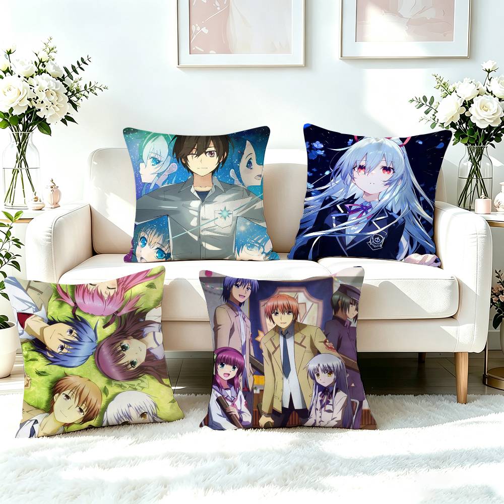 Anime a-Angel-Beats Square Double-Sided printed Pillow Case Bedroom Bedside Pillow Sofa Cushion Cover