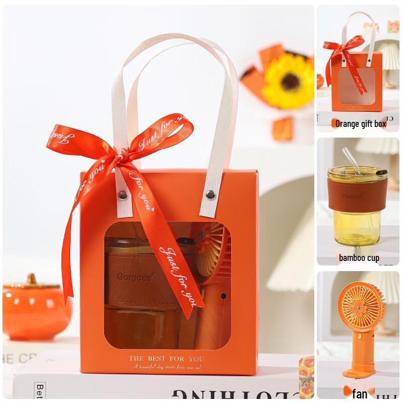 Wishing Orange Bamboo Cup & Fan Gift Set Package 9: Bamboo Cup + Fan