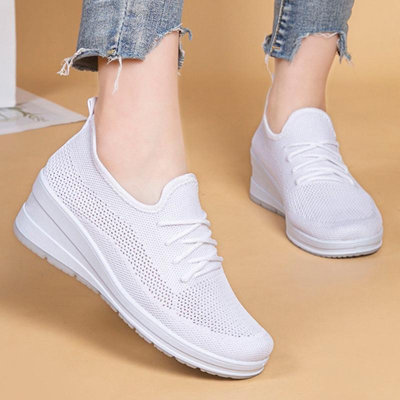 Fashion Rimocy Women's Casual White Wedge Sneakers Summer Comfortable Soft Sole Walking Shoes Woman Breathable Mesh Slip On Sports Shoes